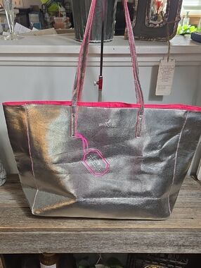 Swarovski Silver Tote with Hot Pink Trim Beach